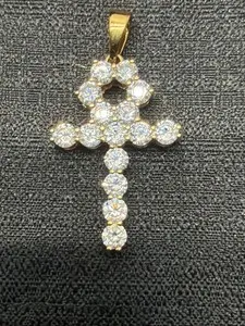 Authentic The Gold Gods Diamond Ankh Cross Pendant 18KGP Yellow Gold Plated Iced Out