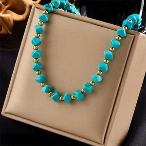 Authentic Turquoise Dream: 18K Gold‑Plated Clavicle Talisman