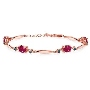 Authentic 4.26 Ct Oval Red Ruby Blue Diamond 18K Rose Gold Plated Silver Bracelet