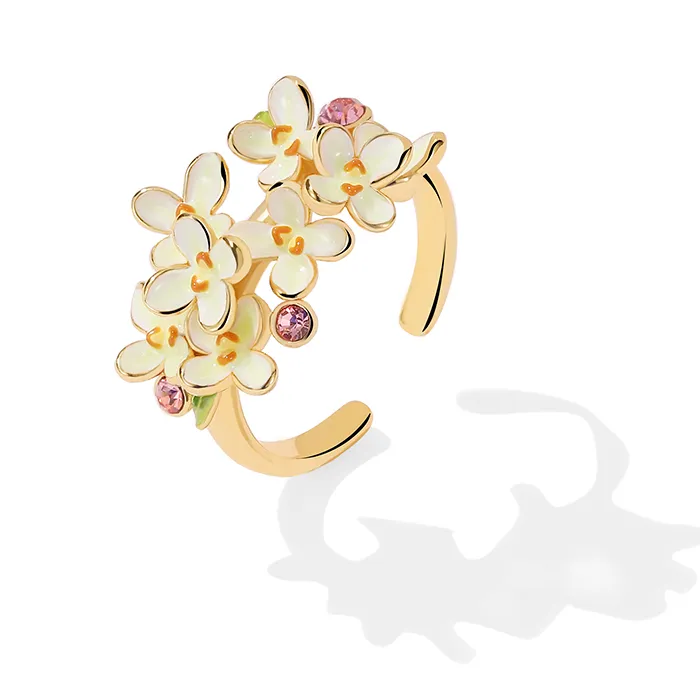 Authentic Juicy Grape Adjustable Enamel Osmanthus Ring for Women 18K Gold Plated Flower Party Jewelry Luxury