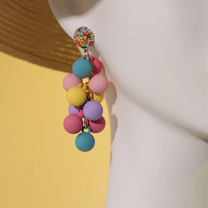 Authentic European and American Women's Colorful Grape Long Earrings with a Design Sense, Handmade and Popular Jewelry, Holiday Gifts