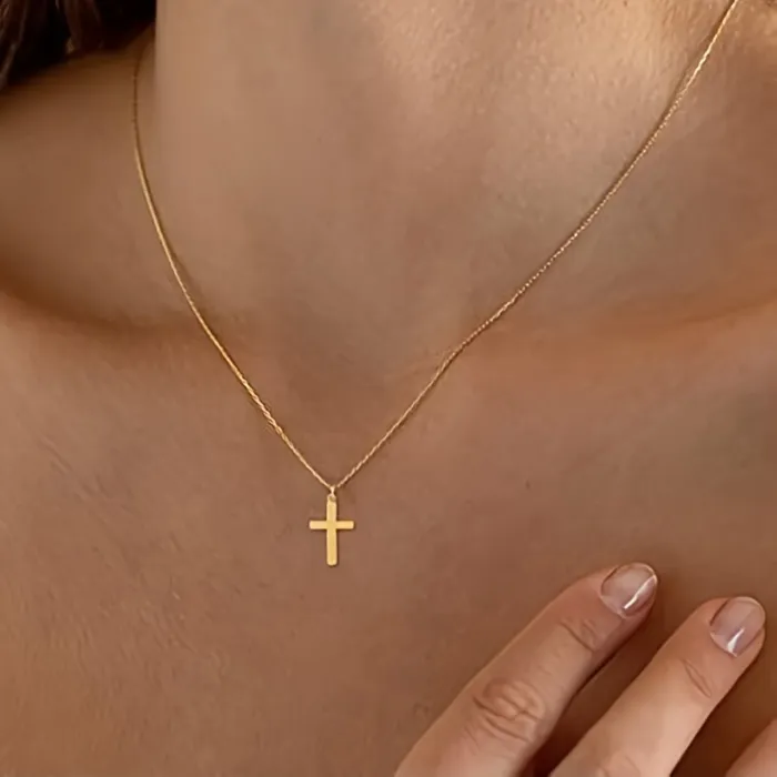 Authentic Personalized Minimalist Style Gold Color Cross Pendant Necklace Ladies Trend Party Jewelry Accessories Gifts