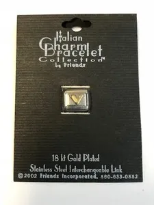 Authentic "V" Letter Charm for Italian Charm Bracelet Collection 18Kt Gold Plated