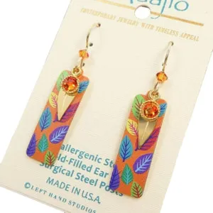 Authentic Adajio Earrings Colorful Leaves Column with Gold Plated Small Leaf & Bead
