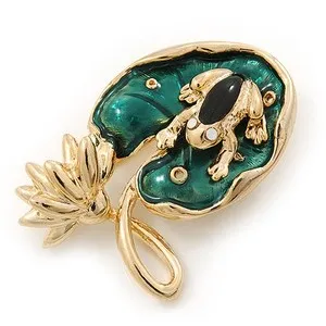 Authentic The Gilded Pond: Small Frog On The Lotus Leaf Brooch