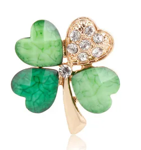 Authentic Lucky clover leaf brooch gold plated irish saint patrick broach good luck pin gg