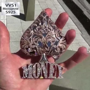 Authentic Moissanite "MONEY" Letter Peach 925 Sterling Silver Gold Plated Heart Pendant
