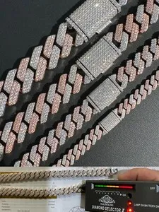 Authentic MOISSANITE Miami Cuban Link Prong Chain Icy Rose Gold Plated 925 Silver Necklace