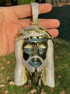 Authentic HUGE 6" 450 Gram 14k Gold Plated 925 CZ Silver Mens Iced Jesus Piece Pendant