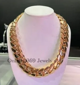Authentic Men's Solid Metal 925 Silver 20mm Miami Cuban Chain Necklace Yellow Gold Plated