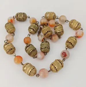 Authentic Puffy Filigree Yemenite Agate Necklace Golden Echoes Of Ancient Bohemian Heritage