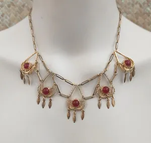 Authentic Celestial Crimson Fringe Amulet – Gold‑Plated 925 Bohemian Necklace