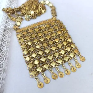 Authentic Vintage Chainmail Necklace Yemeni Gold Plated Ethnic Chandelier Israeli Art Mesh