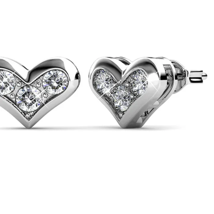 Authentic Daisini Stud Earrings Lovely Heart Design 18K White Gold Plated Embellished with Swarovski Crystals Elegant Jewelry