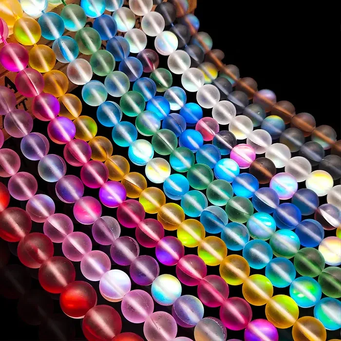 Authentic Round Loose Beads for Jewelry Making, Matte AB, Austrian Crystal, Glitter MoonStone, DIY Bracelet, 15 in Strands, 6mm, 8mm, 10mm
