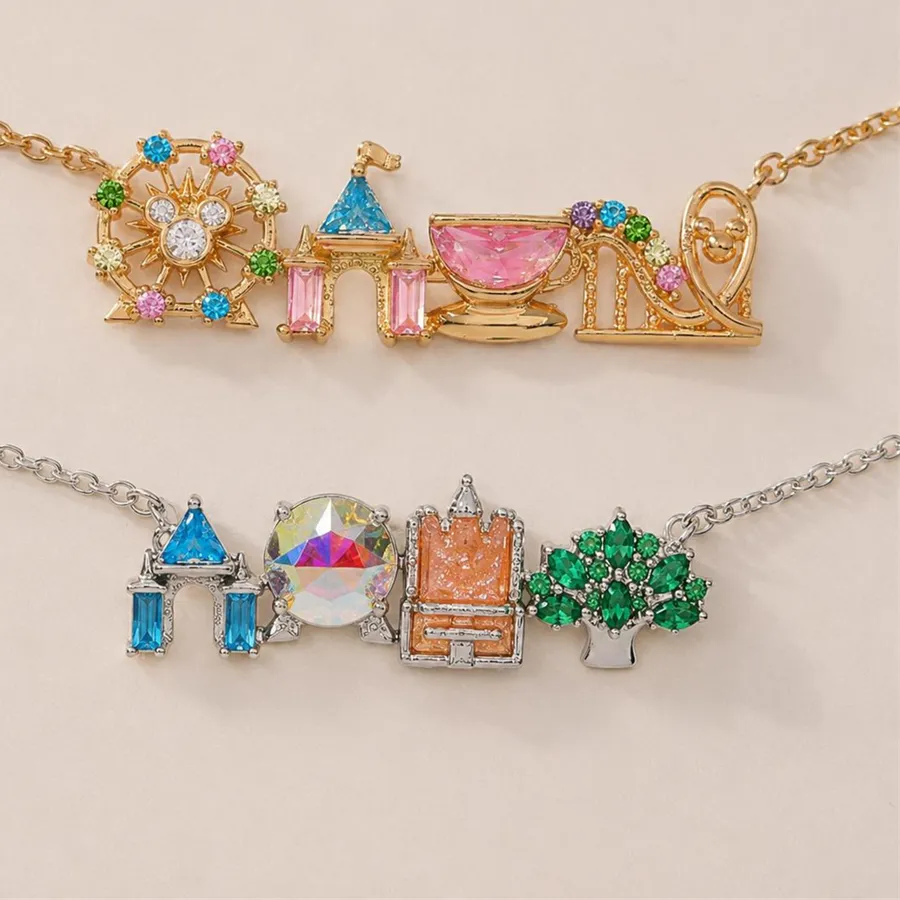 Authentic Amusement Park Necklace Fairytale Princess Jewelry Daughter Birthday Zircon Castle Necklaces Girlfriend Rose Gold Choker