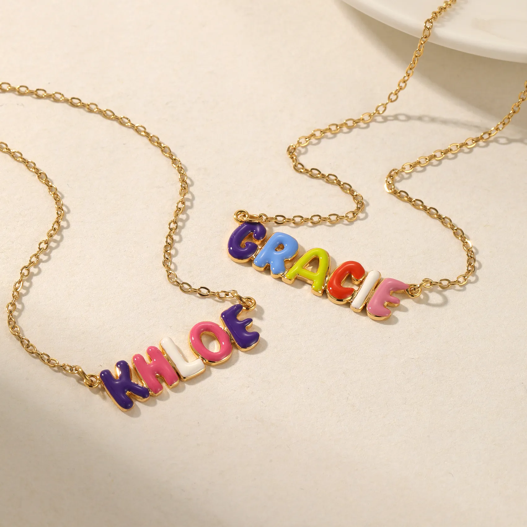 Authentic DOREMI Product Customized Name Necklace Drip Oil Color Bubble Letter Creative Waterproof Necklace