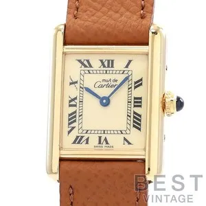 Authentic Cartier Must Tank SM Vermeil W1003153 Quartz Silver 925 Gold Plated Watch A0611