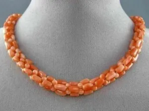 Authentic ANTIQUE LONG 925 SILVER GOLD PLATED CORAL HANDCRAFTED MULTI SHAPE NECKLACE 25358