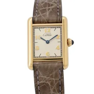 Authentic Cartier Quartz Tank Must W1008354 Gold Plated / SV925 / Leather 28mm #TZW443