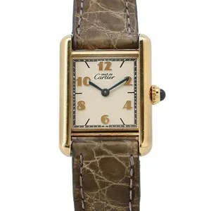 Authentic Cartier Quartz Tank Must W1008354 SV925 / Gold Plated 28mm Ivory Dial #TZW464