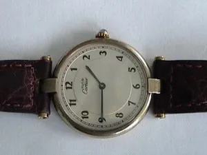 Authentic VINTAGE MUST DE CARTIER PARIS VERMEIL ARGENT.925 18k GOLD PLATED MEN WATCH