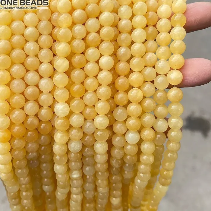 Authentic 5A Natural Stone Yellow Jade Beads 6 8mm Round Loose Spacer Beads For Jewelry Making Bracelet Necklace Handmade Accessory 15"