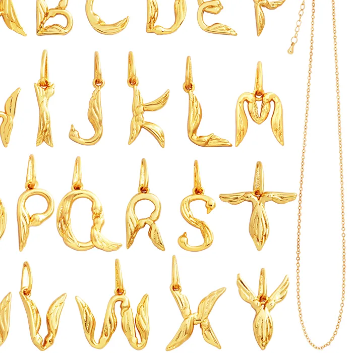 Authentic Swan Feather Whisper: Gold Plated Initial Pendant of Elegance and Love