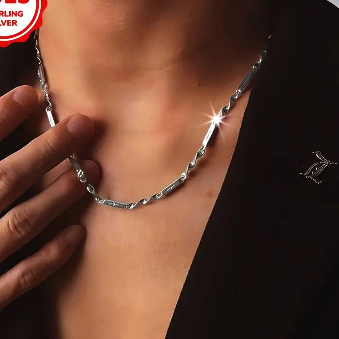Authentic 925 sterling silver hip-hop Mobius bamboo Joint men's necklace is suitable for men's jewelry gifts and festival presents