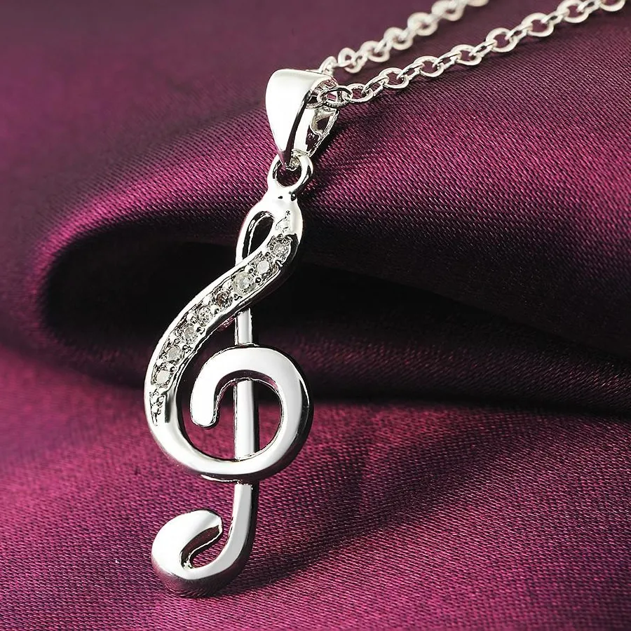 Authentic 45Cm 18Inches 925 Silver Necklace Jewelry Creative Music Symbol Stone Female