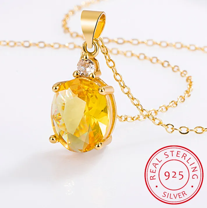 Authentic Solar Stone Of Radiant Power Oval Cut Natural Citrine Pendant In Sterling Silver