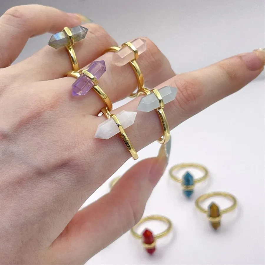 Authentic Moonlit Harmony: Hexagonal Column Moonstone Ring
