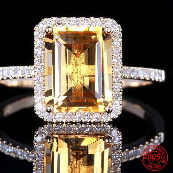 Authentic ZDADAN 925 Sterling Silver Square Gemstone Ring For Women Wedding Jewelry