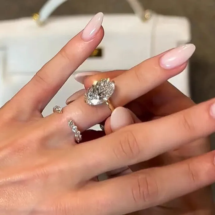 Authentic Exquisite luxury silver 925 inlay diamond oval gemstone ring light luxury wedding ring two-piece sets engagement jewelrys
