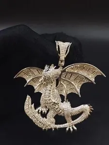 Authentic 3Ct Round Cut Lab Created Diamond Dragon Custom Pendant 14K White Gold Plated