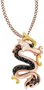 Authentic 1/8 Ct Black Champagne Natural Diamond Dragon Pendant in 14K Rose Gold Plated