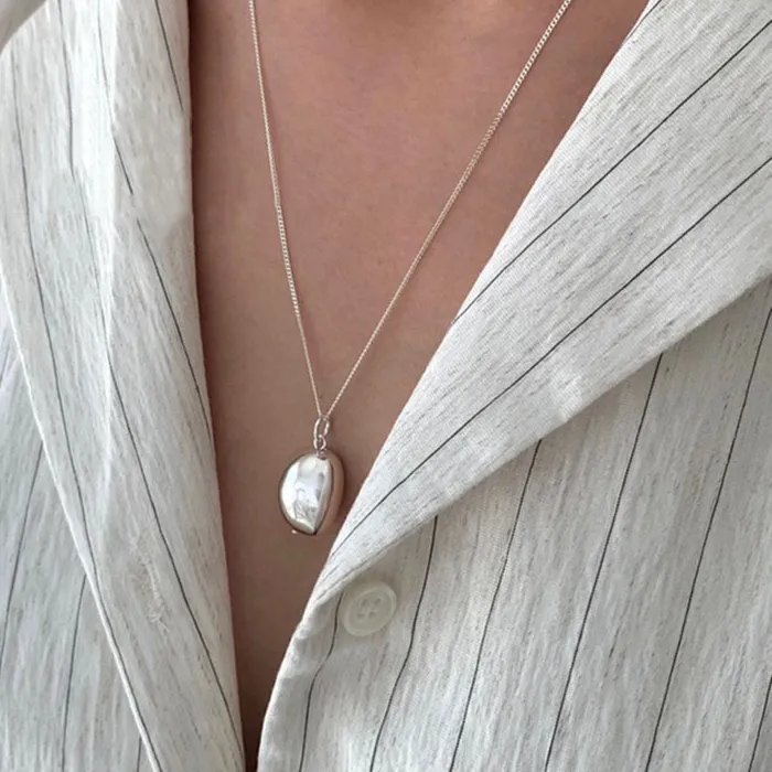 Authentic 925 Sterling Silver Necklace Bean Irregular Pendant Punk Geometric Jewelry