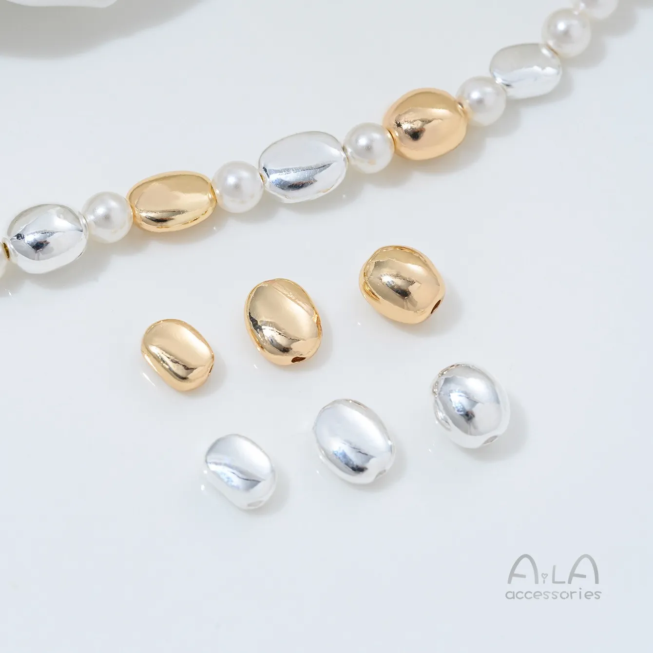 Authentic 14K Gold Color Small Golden Beans Smooth Oval Through-hole Beads, Handmade DIY Beaded Bracelets Necklaces Jewelry Accessories