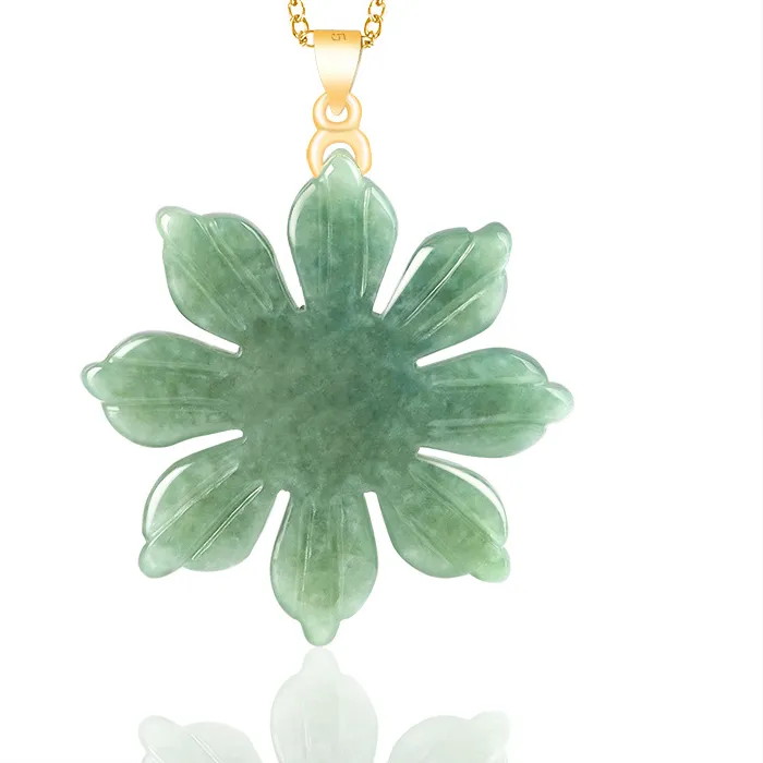Authentic Natural A-grade Burma Jade Sunflower Charms S925 Silver Button Head Bean Seed Jadeite Pendant Women's Jewelry