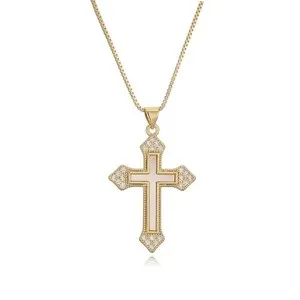 Authentic 18K Gold Plated Cross pendant necklace CZ Pave, Gemstone Divinity Necklace VP23