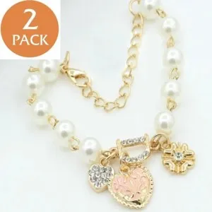 Authentic Radiant Hearts of Gold and Pearl Bangle Pair
