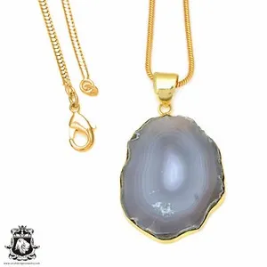 Authentic Agate Stalactite 24K Gold Plated Pendant 3mm Snake Chain GPH27