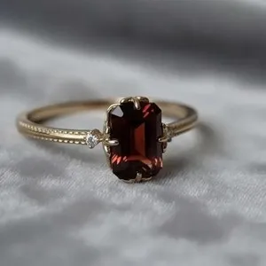 Authentic Vintage Genuine Garnet Rings 14k Gold Plated, Natural Garnet Ring For Woman