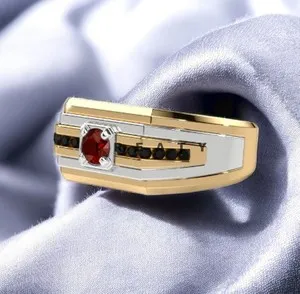 Authentic Garnet Round Gemstone With 925 Sterling Silver Gold Plated Ring For Men's #549