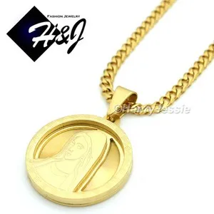 Authentic 18"-32" 3mm Gold Plated Cuban Curb Chain VIRGIN MARY Pendant*GP54