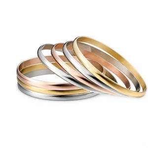Authentic 18K Gold Plated Bangle Bracelet Set for Women, Set of 7 Smooth High Polished Sta