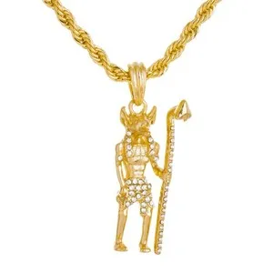 Authentic Anubis's Watchful Guidance - 20" Egyptian Gold Plated Anubis Pendant
