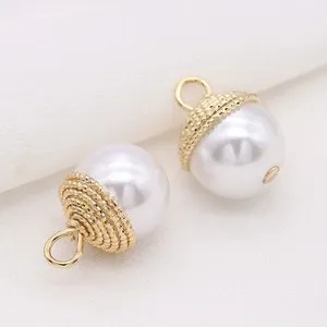 Authentic 5PCS Gold Plated Freshwater Pearl Bead Charm Pendant 11X14mm GZX26