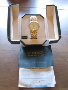 Authentic Homestake Mining Co. SEIKO KINETIC Gold Plated Top Sapphire Watch 10 yr Safety