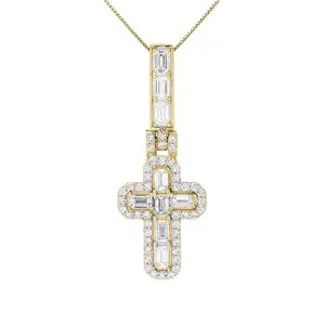Authentic 4.00ctw Round Cut F/VS+ Lab Grown Diamond Cross Pendant 925 Sterling Silver